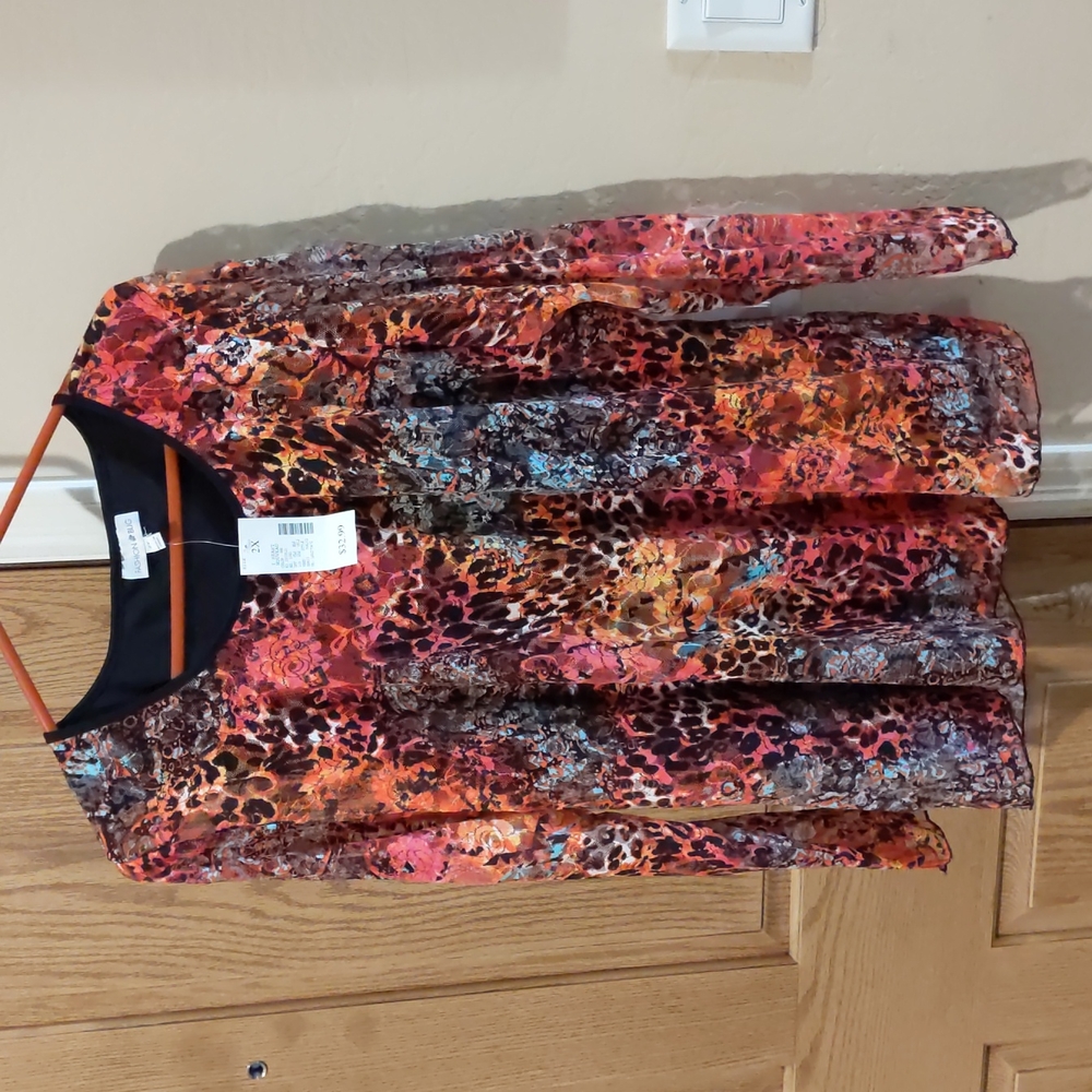Fashion Bug, size 2x sheer but lined multicolored long sleeve blouse